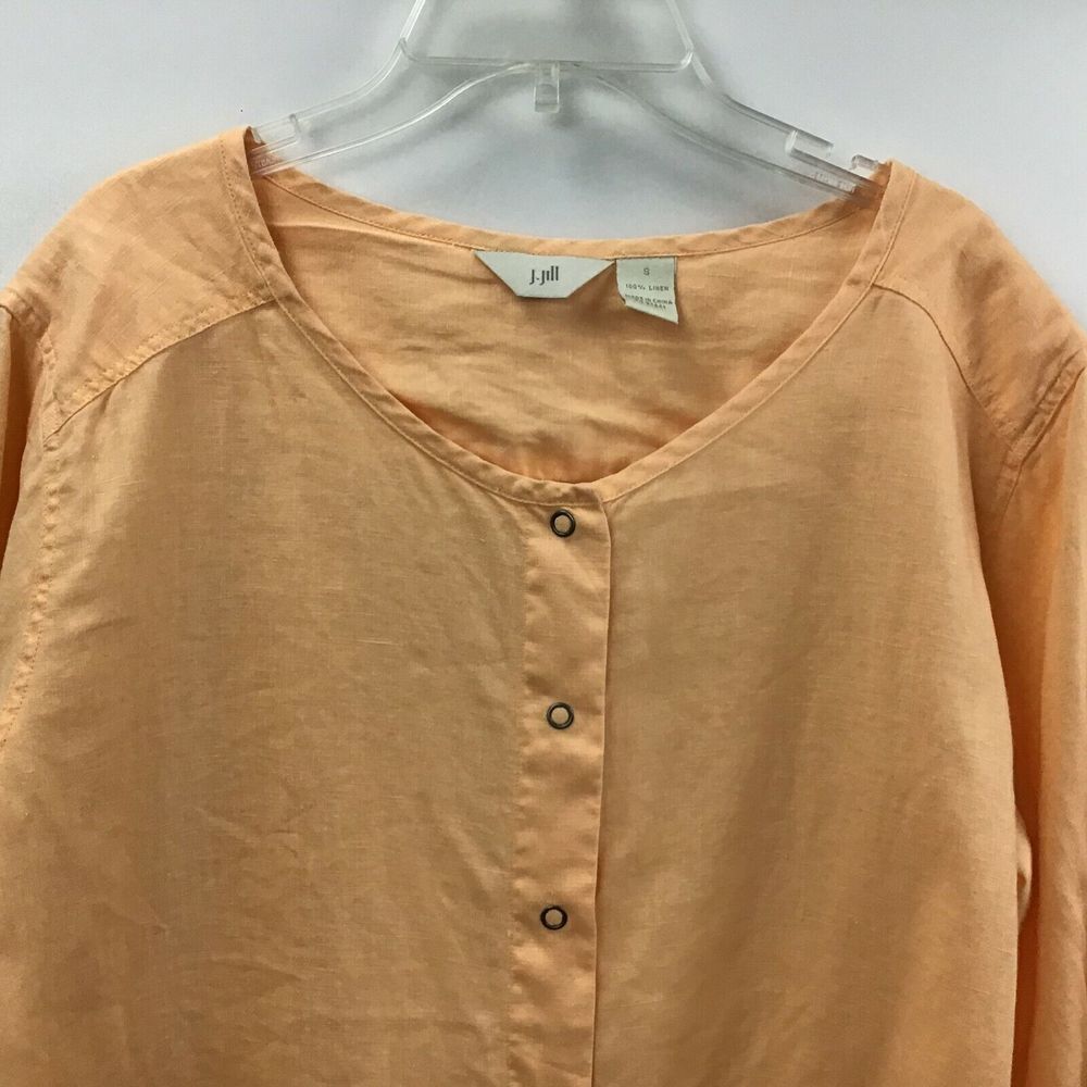 J. Jill Linen Button Front Blouse Womens Small Orange Scoop Neck Long Sleeve S - Picture 2 of 6